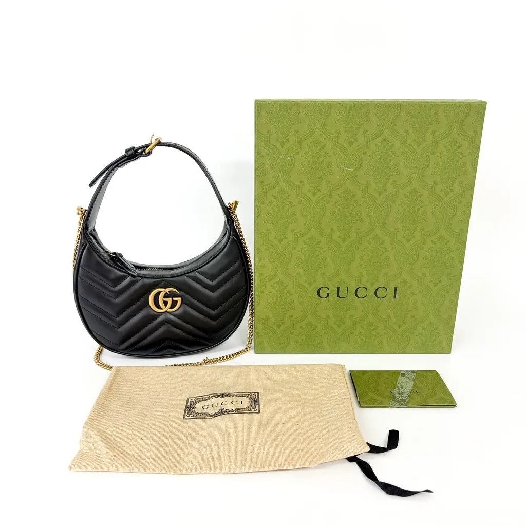 Gucci GG Marmont Half Moon Mini Shoulder Bag Black MultiColor Leather Very good - Back View