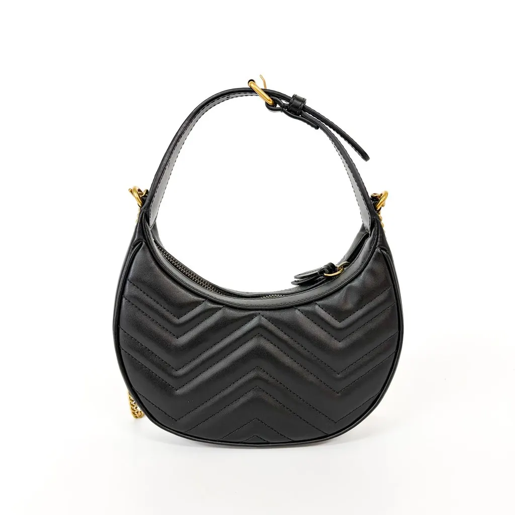 Gucci GG Marmont Half Moon Mini Shoulder Bag Black MultiColor Leather Very good - Inside View