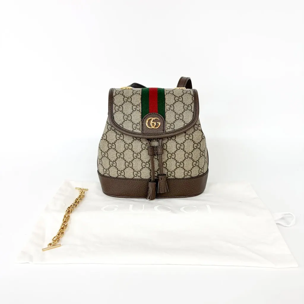Gucci Ophidia GG Small Backpack Brown MultiColor Canvas Good - Back View