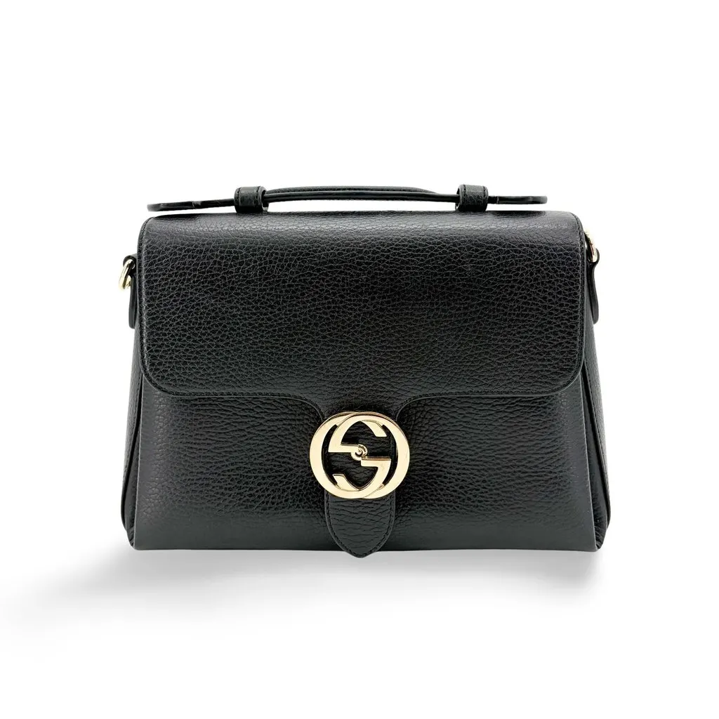 Gucci Interlocking G Medium Top Handle Bag Black Gold Hardware MultiColor Leather Good - Front View