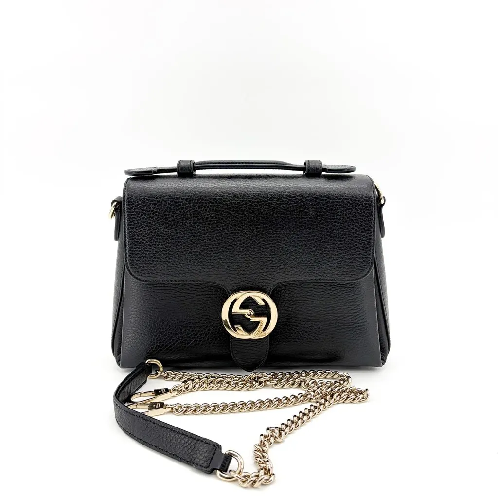 Gucci Interlocking G Medium Top Handle Bag Black Gold Hardware MultiColor Leather Good - Back View