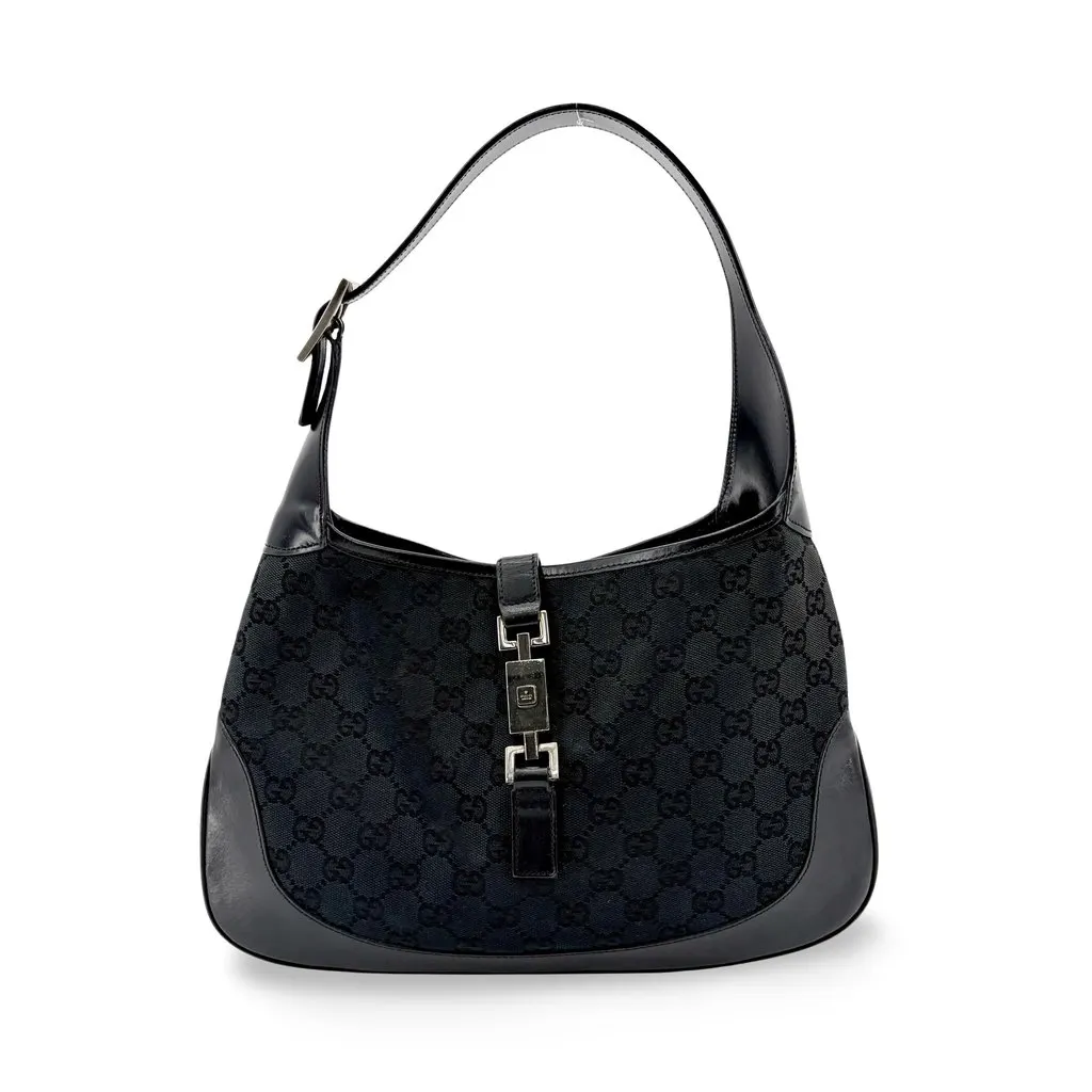 Gucci Jackie GG Canvas Piston Shoulder Bag Black MultiColor Canvas Good - Front View