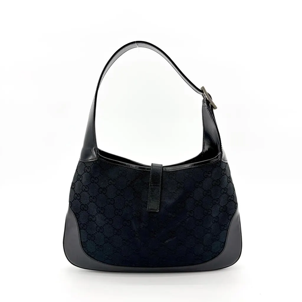 Gucci Jackie GG Canvas Piston Shoulder Bag Black MultiColor Canvas Good - Back View