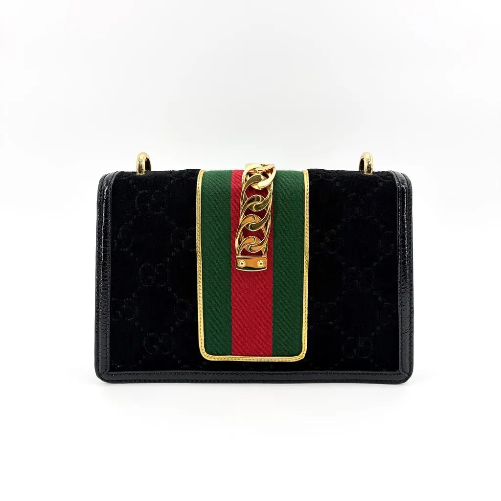 Gucci Mini Sylvie GG Velvet Shoulder Bag Black MultiColor Velvet Very good - Inside View
