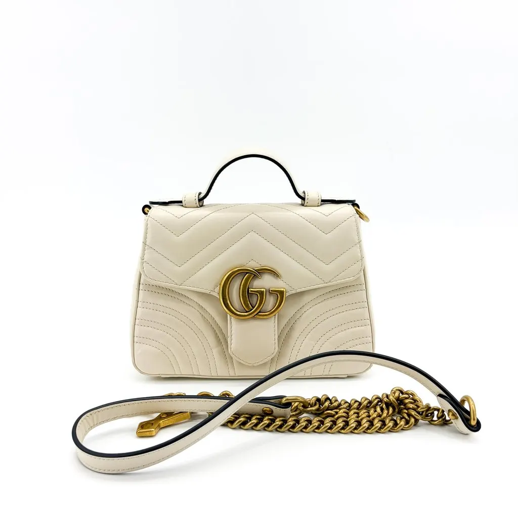 Gucci GG Marmont Matelassé Mini Top Handle Bag White MultiColor Leather Fair - Back View