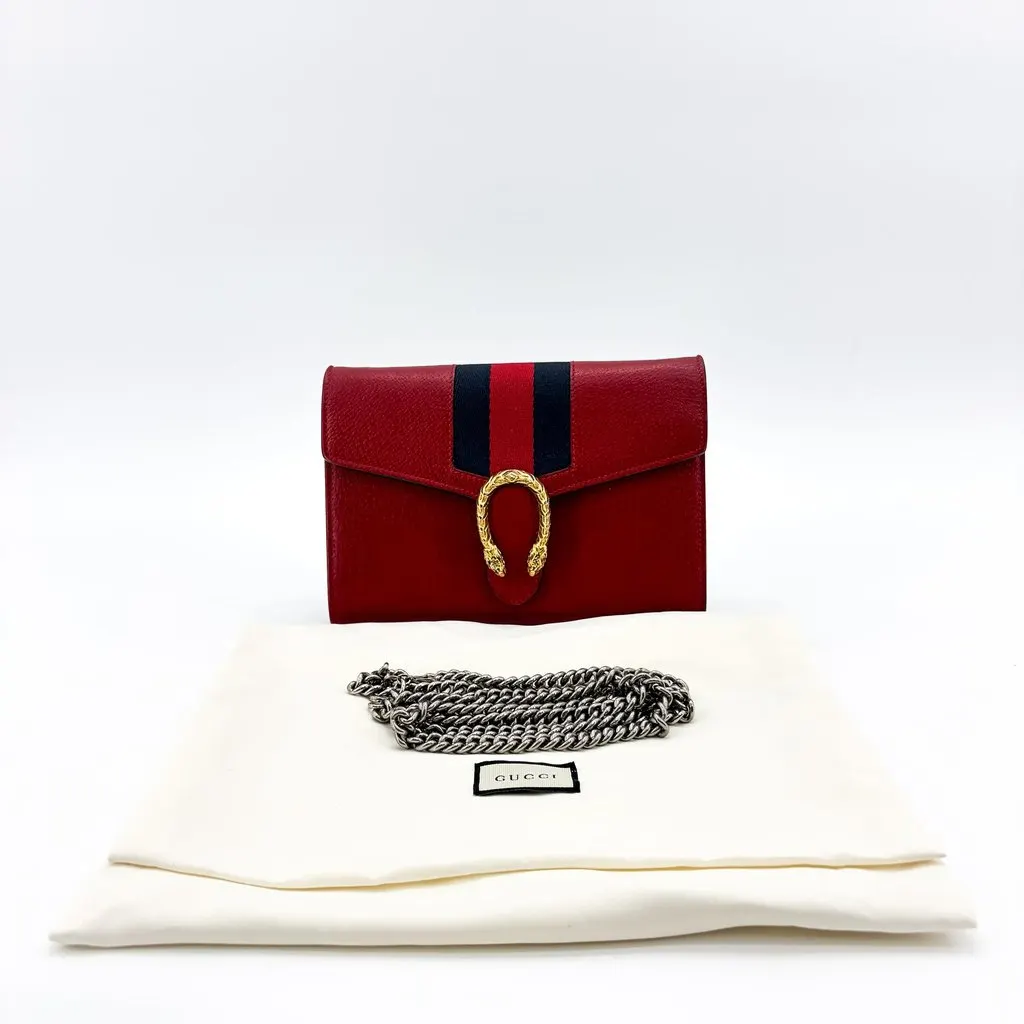 Gucci Dionysus Web Stripe Leather Chain Wallet Red MultiColor Leather Very good - Back View