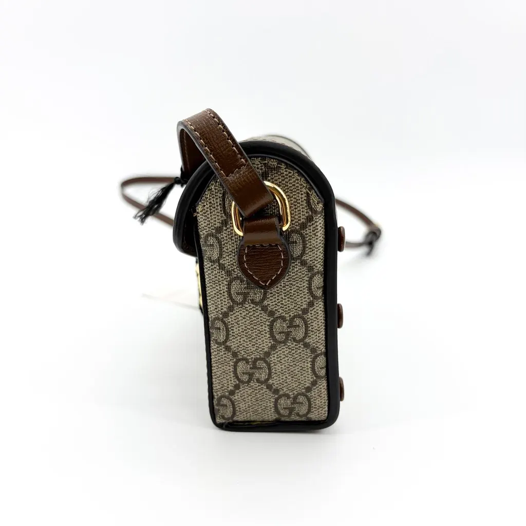Gucci Horsebit 1955 Mini Bag GG Supreme Brown Beige Canvas Very good - Model View