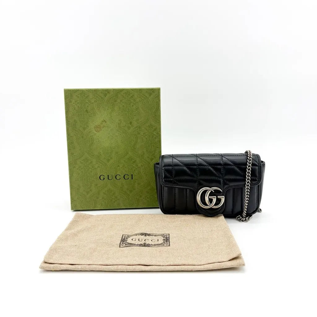 Gucci GG Marmont Matelassé Super Mini Bag Black Silver Black Leather Very good - Back View