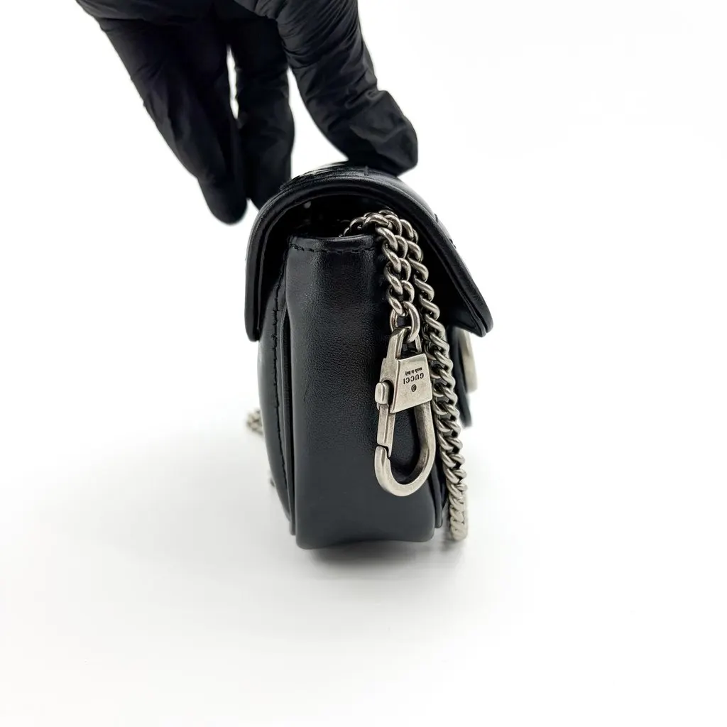 Gucci GG Marmont Matelassé Super Mini Bag Black Silver Black Leather Very good - Box View