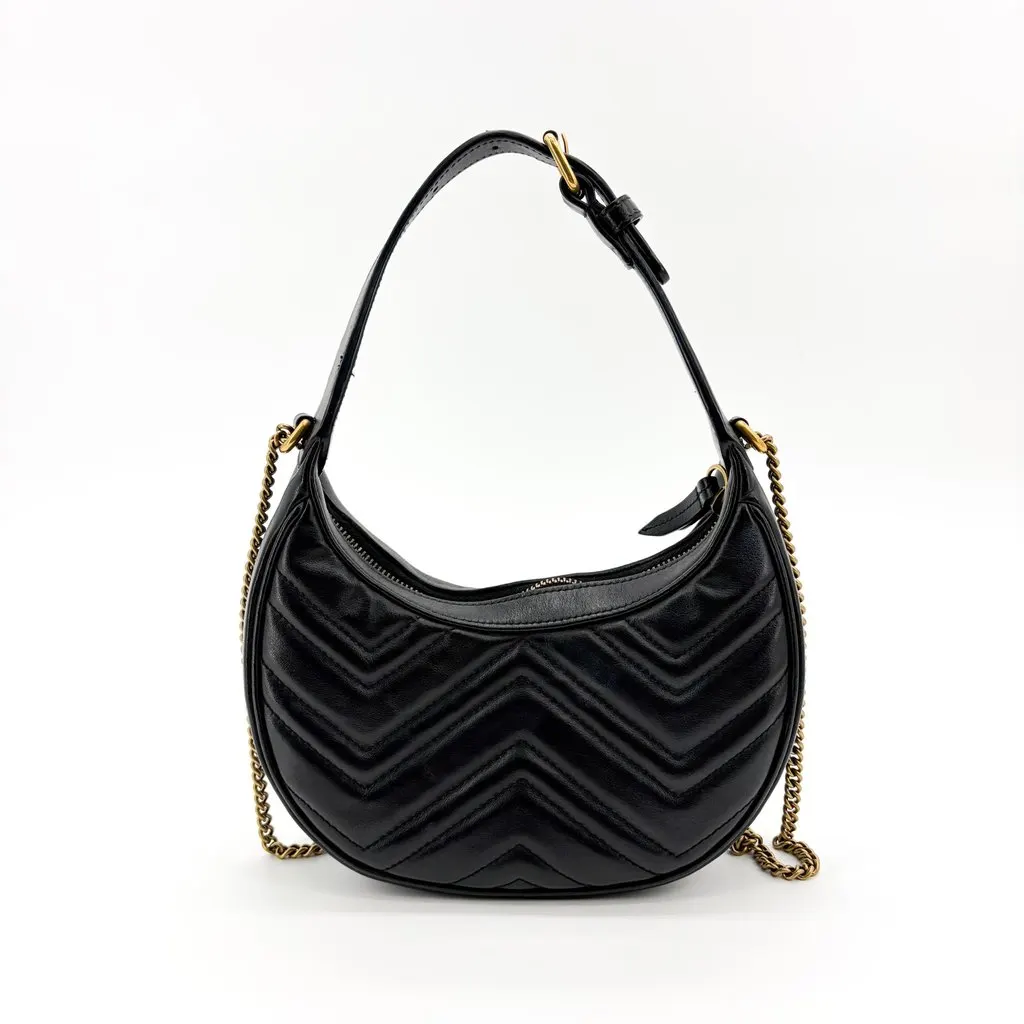 Gucci GG Marmont Half Moon Shape Mini Shoulder Bag Black Black Leather Very good - Inside View