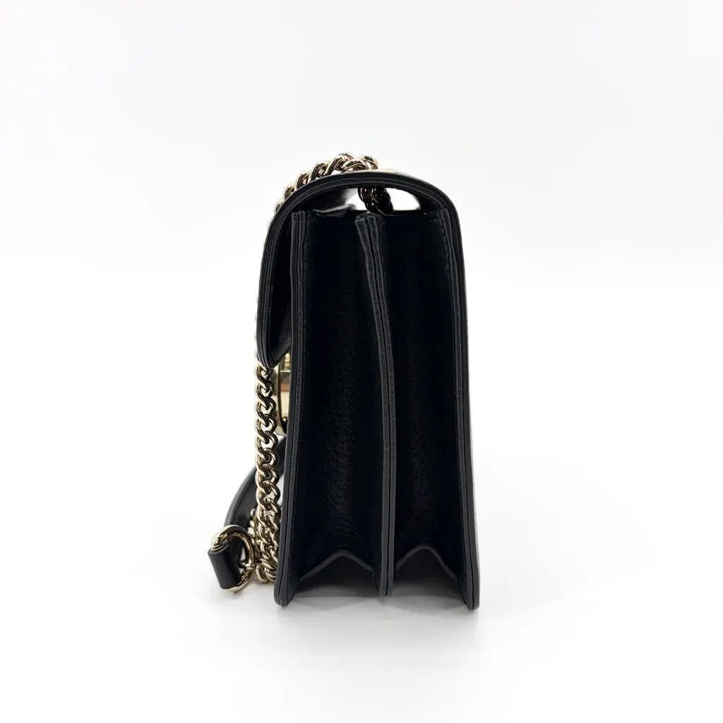 Gucci Interlocking G Mini Chain Shoulder Bag Black Gold Hardware Black Leather Good - Model View