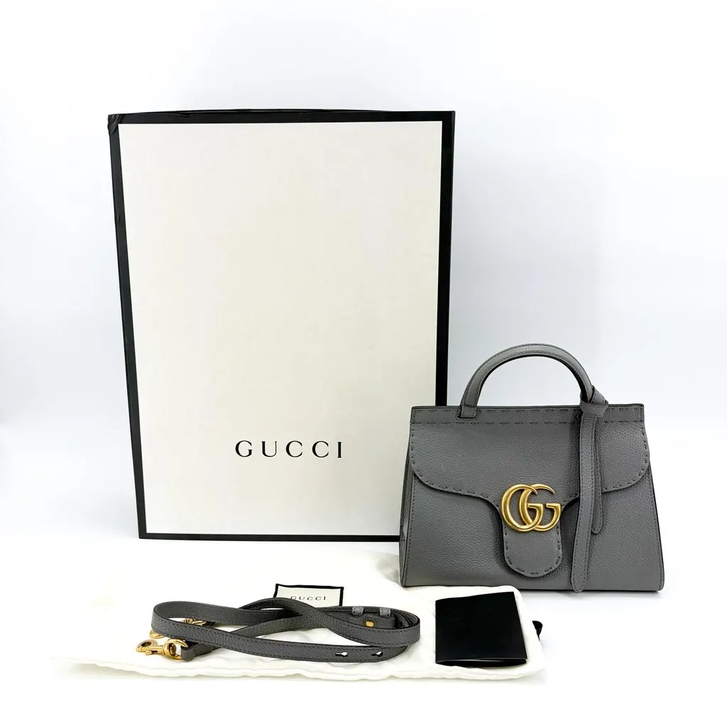 Gucci GG Marmont Small Top Handle Bag Grey Gold Leather Good - Back View