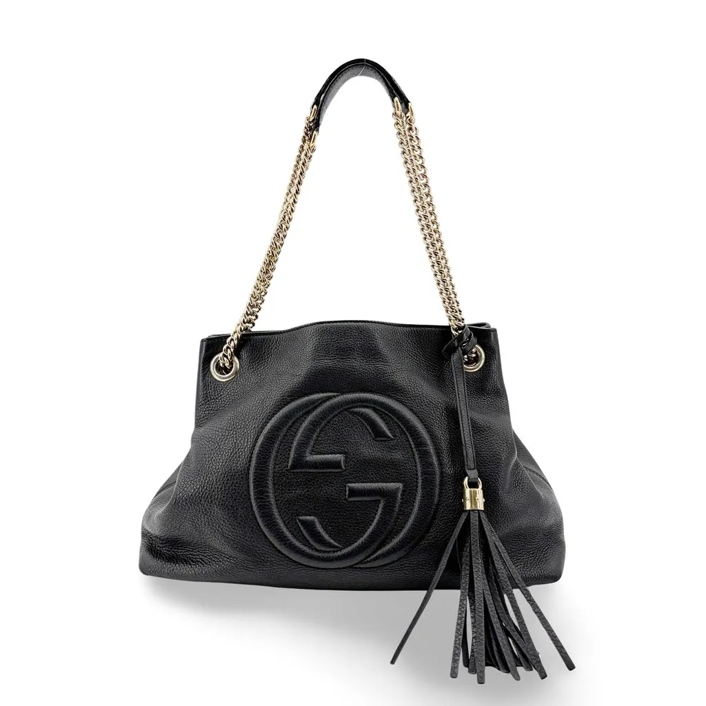 Gucci Soho Medium Chain Shoulder Bag Black Black Leather Good - Front View