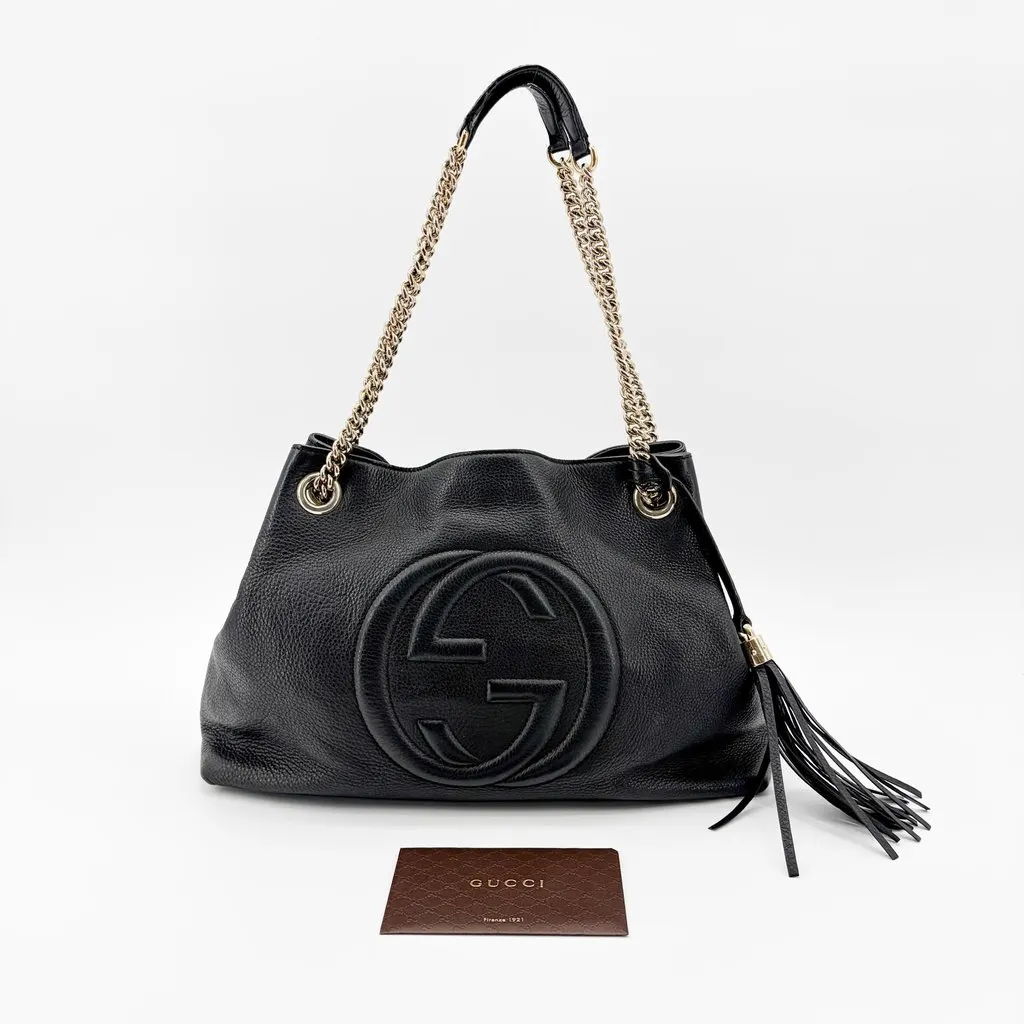 Gucci Soho Medium Chain Shoulder Bag Black Black Leather Good - Back View