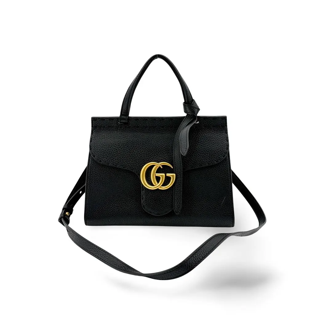 Gucci GG Marmont Small Top Handle Bag Black Black Leather Good - Front View