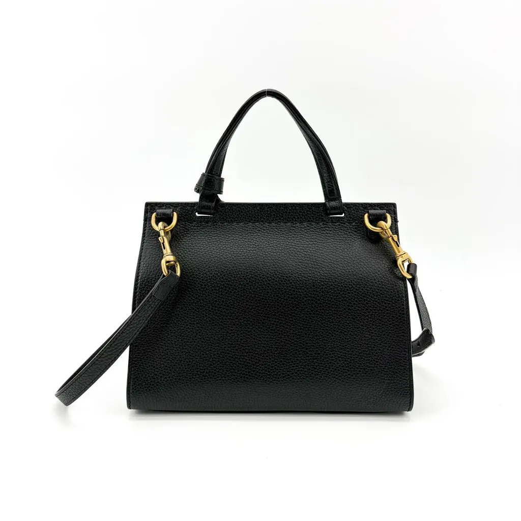 Gucci GG Marmont Small Top Handle Bag Black Black Leather Good - Back View