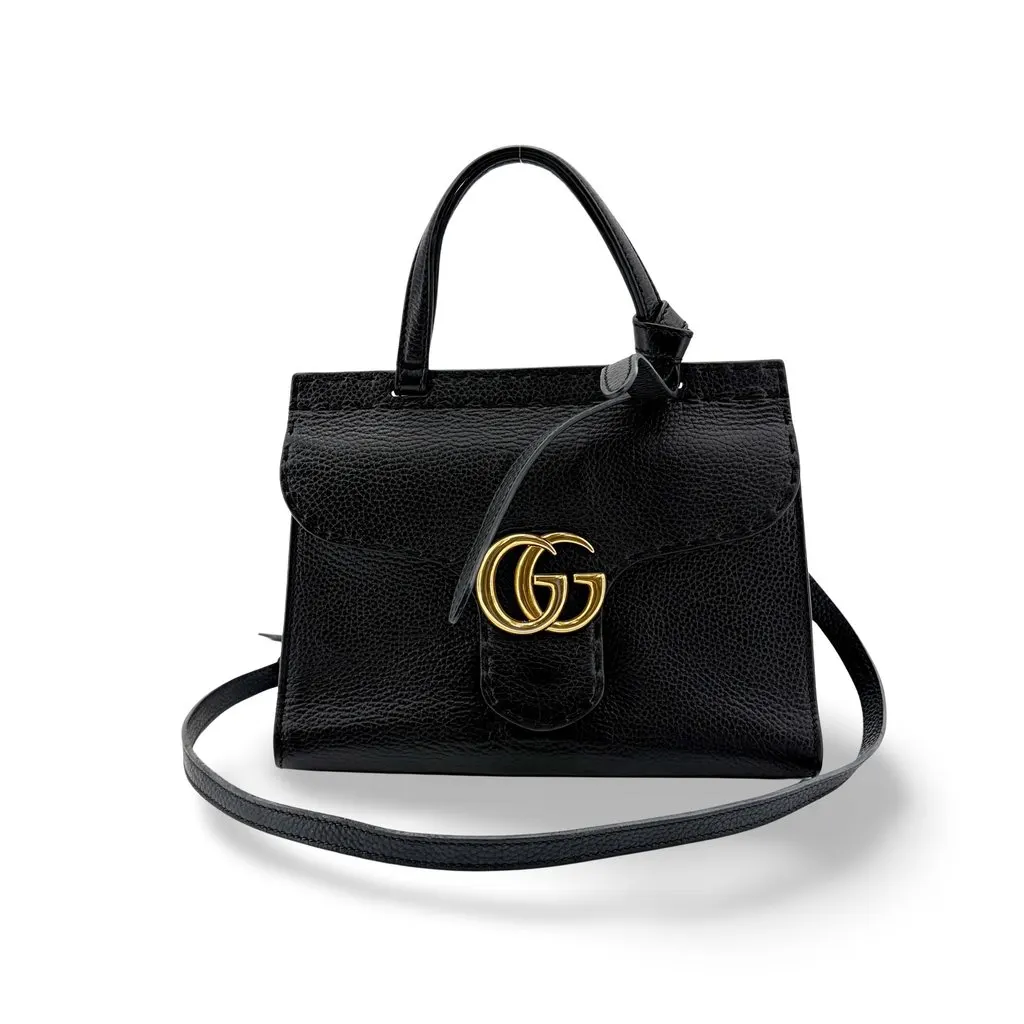 Gucci GG Marmont Small Top Handle Bag Black Black Leather Fair - Front View