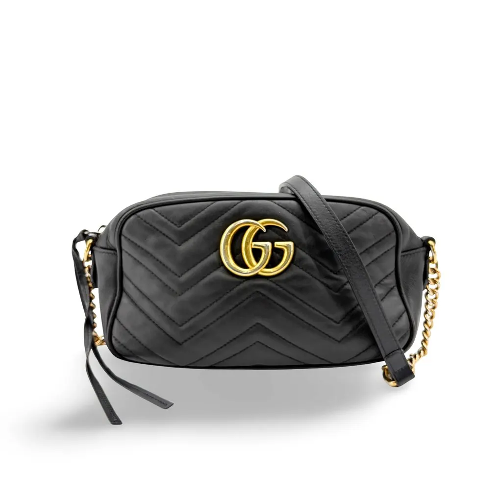 Gucci GG Marmont Matelassé Small Camera Bag Shoulder Bag Black Black Leather Good - Front View