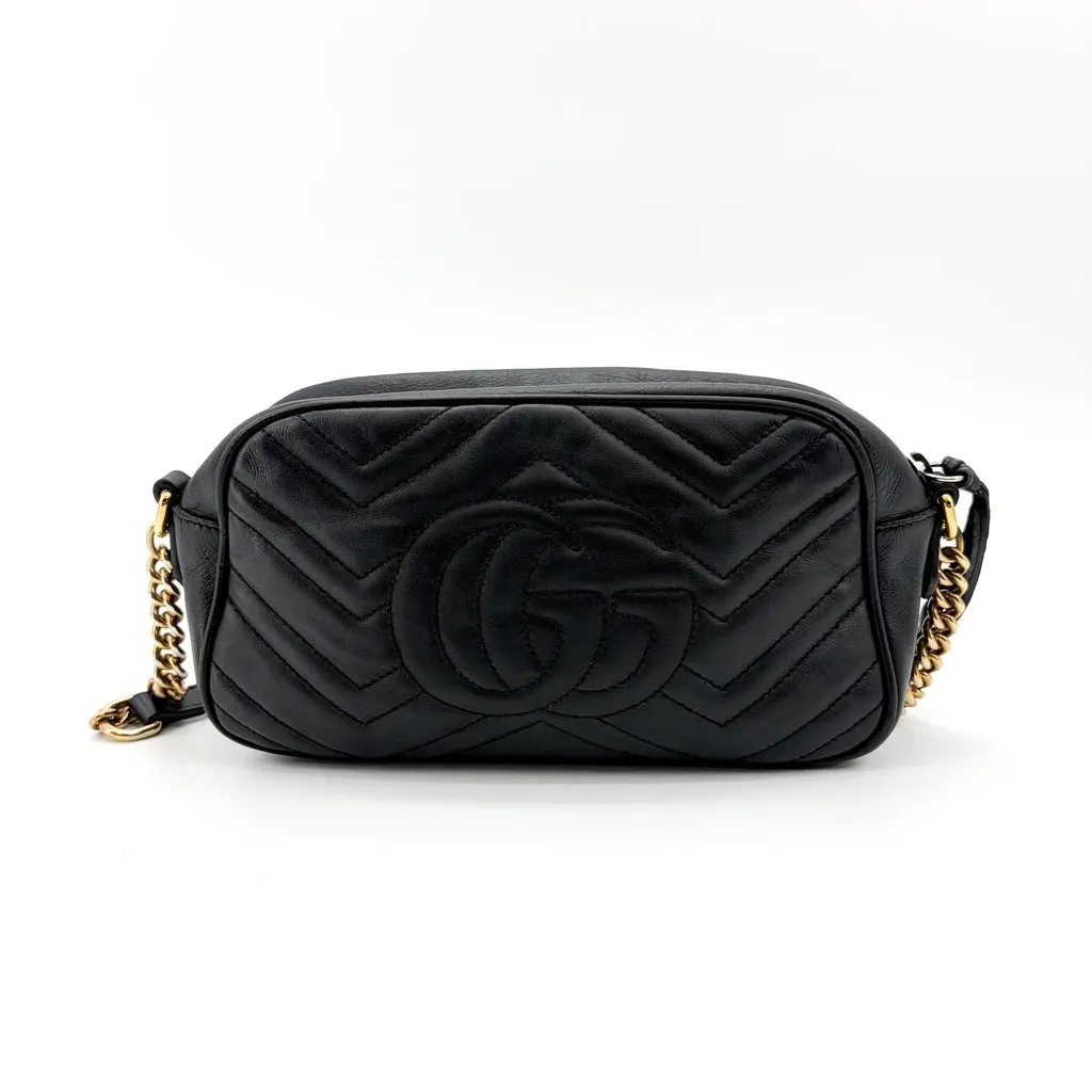 Gucci GG Marmont Matelassé Small Camera Bag Shoulder Bag Black Black Leather Good - Back View