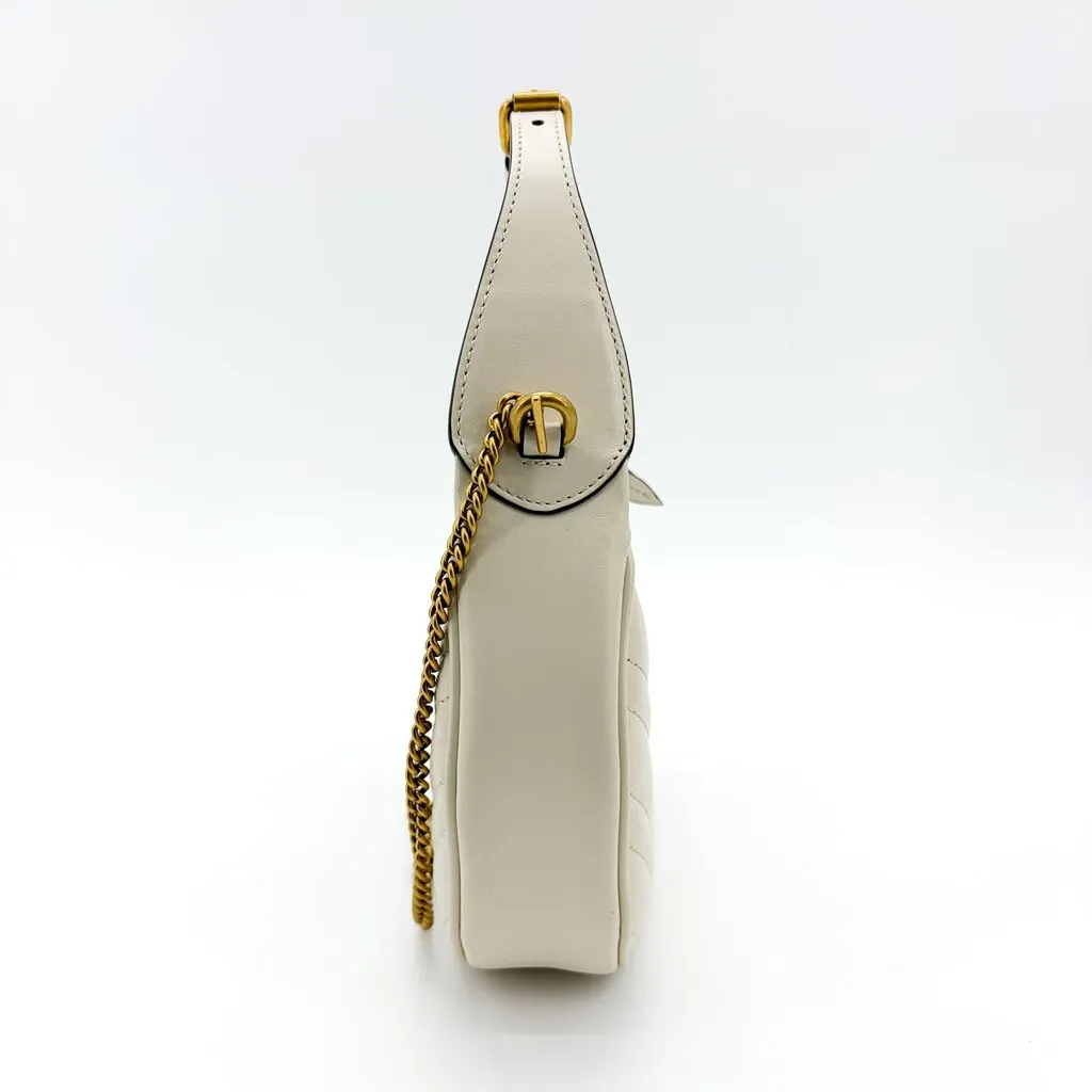 Gucci GG Marmont Half Moon Shape Mini Bag White Gold Leather Good - Inside View