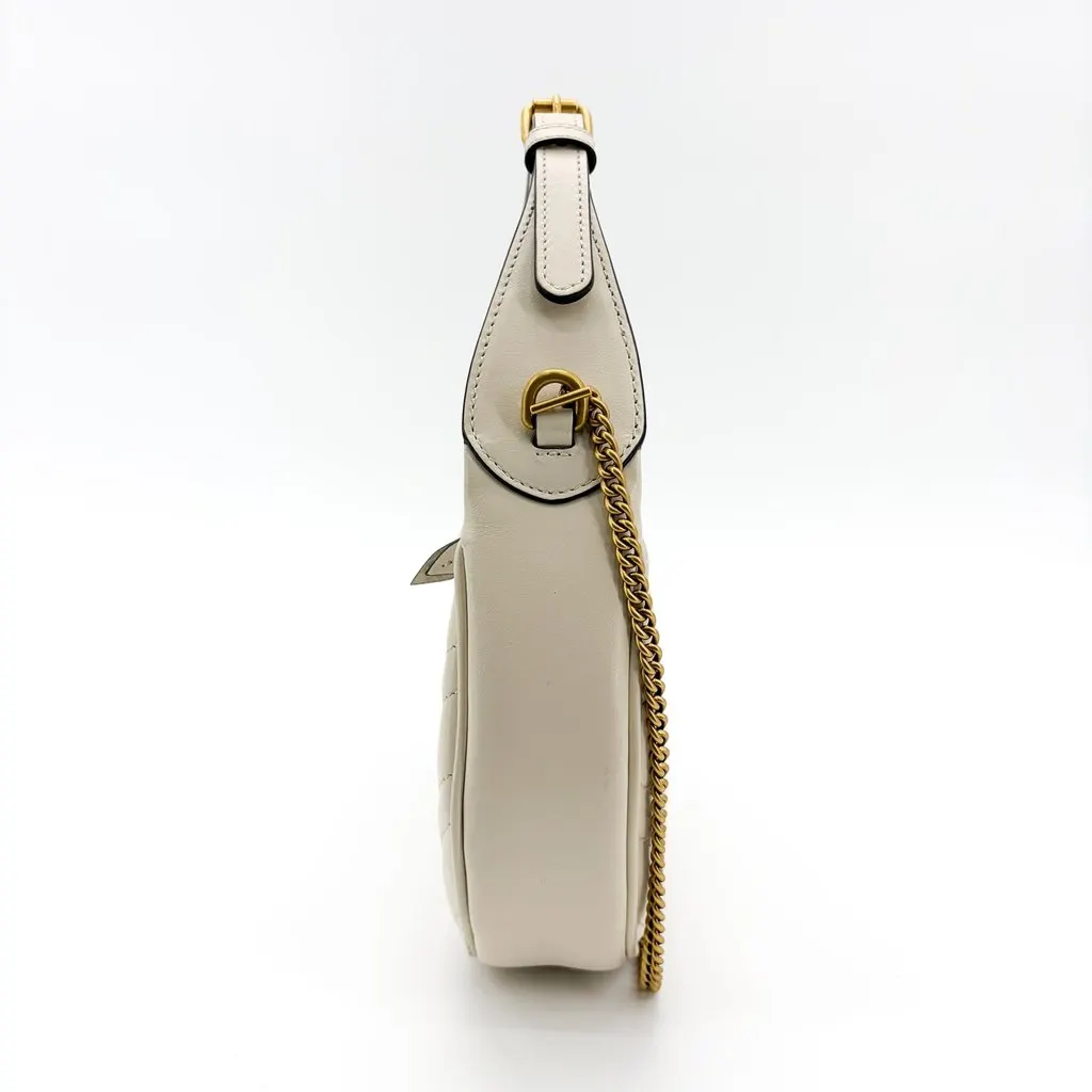 Gucci GG Marmont Half Moon Shape Mini Bag White Gold Leather Good - Model View