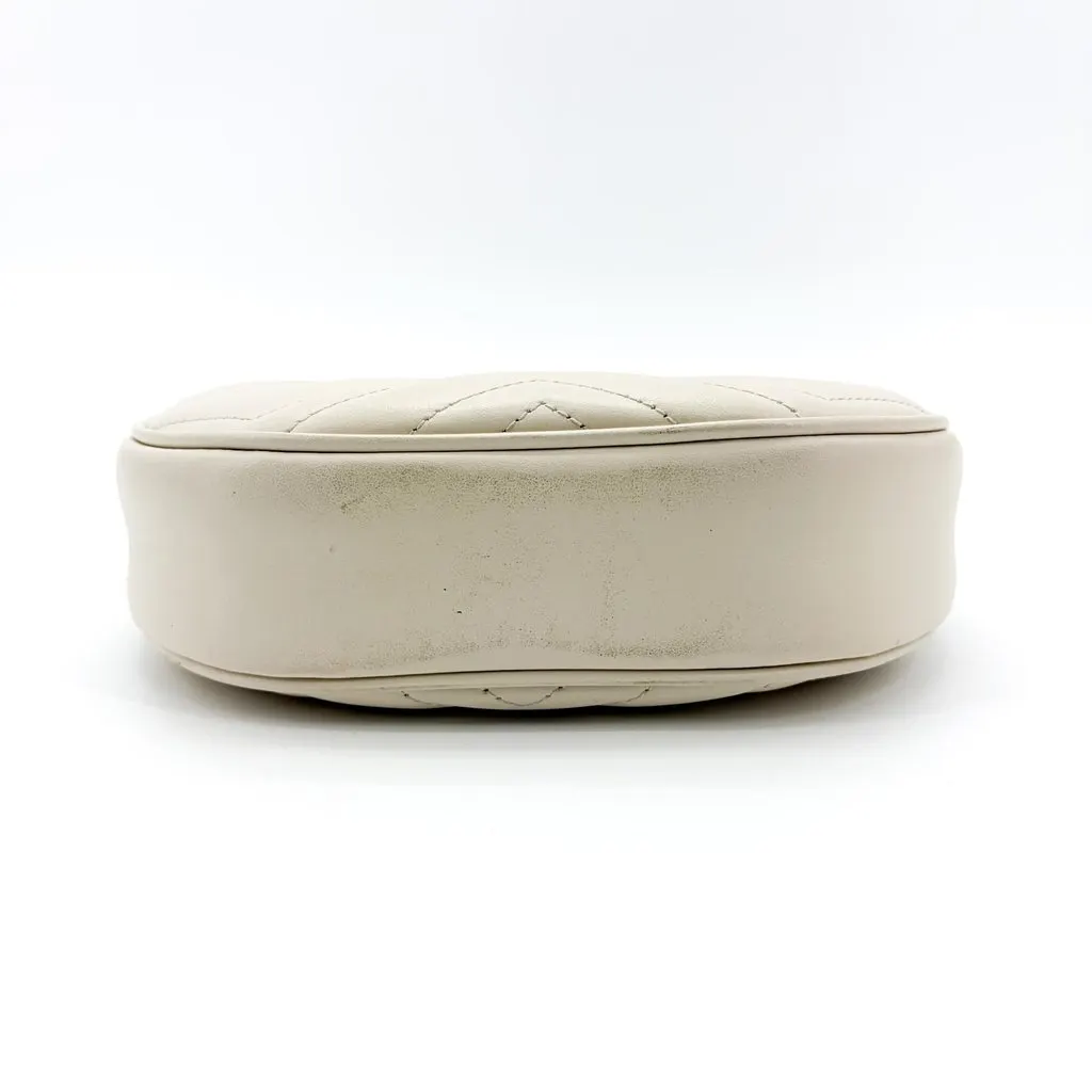 Gucci GG Marmont Half Moon Shape Mini Bag White Gold Leather Good - Box View