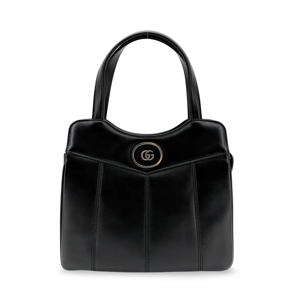 Gucci Vintage Interlocking G Circle Logo Leather Handbag Black Black Leather Very good - Front View
