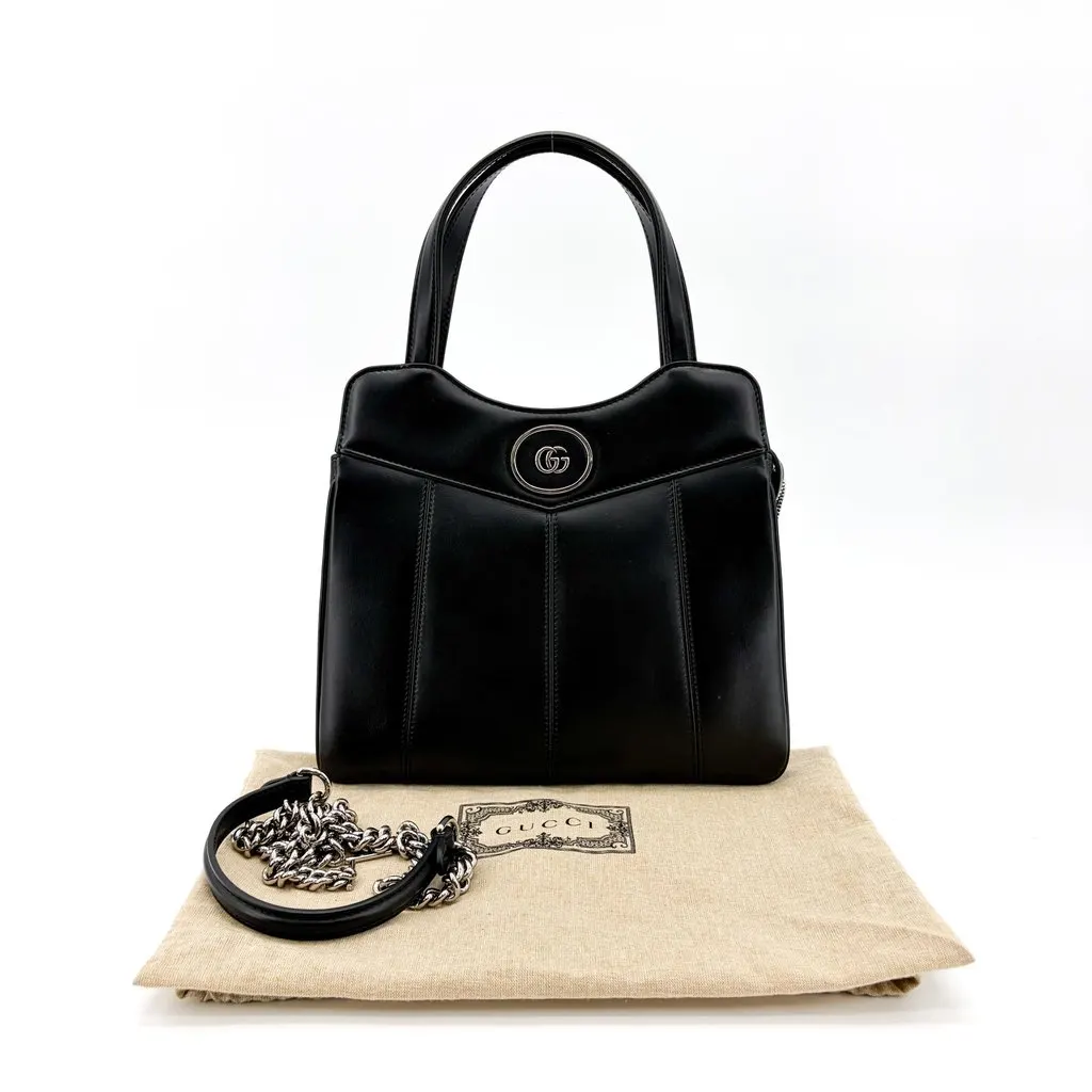 Gucci Vintage Interlocking G Circle Logo Leather Handbag Black Black Leather Very good - Back View