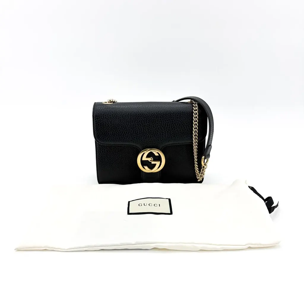 Gucci Interlocking G Small Chain Shoulder Bag Black Black Leather Good - Back View
