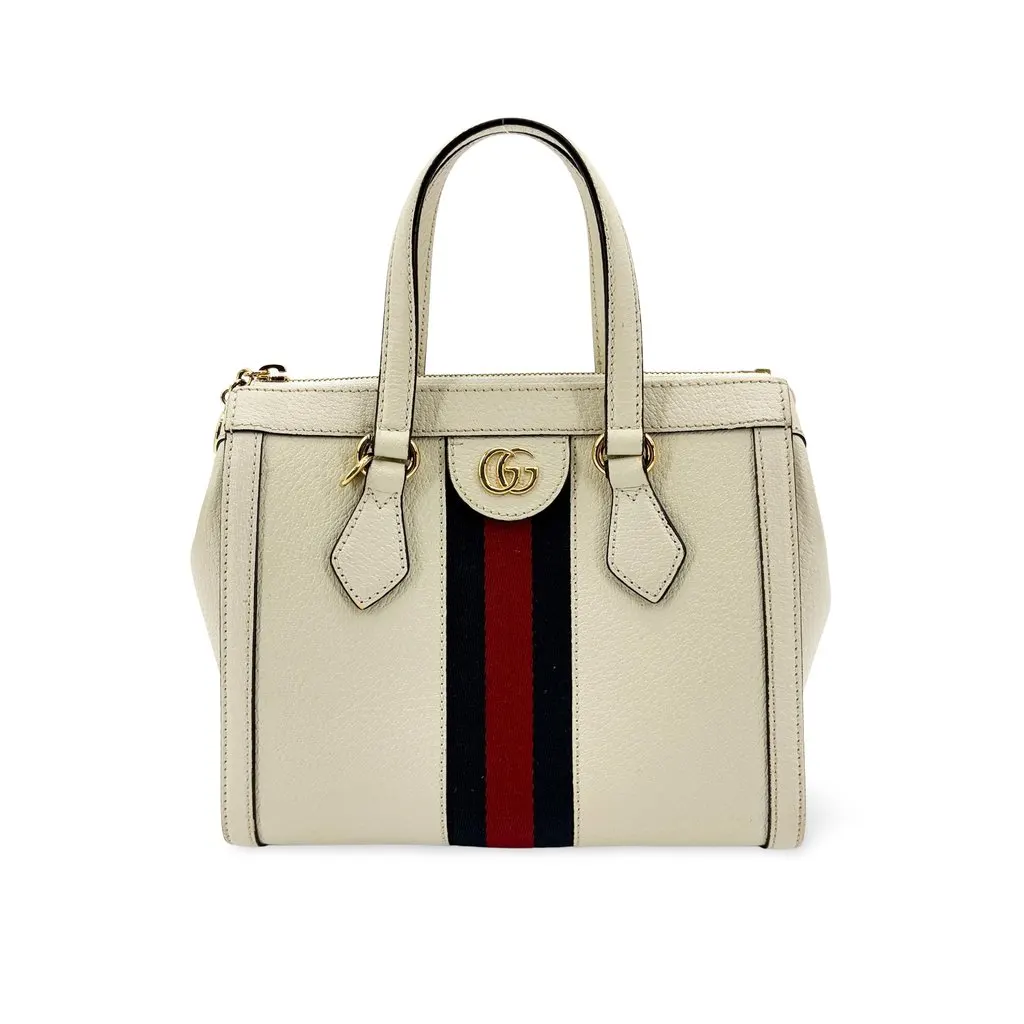 Gucci Ophidia Small Top Handle Bag White Leather Gold Leather Good - Front View