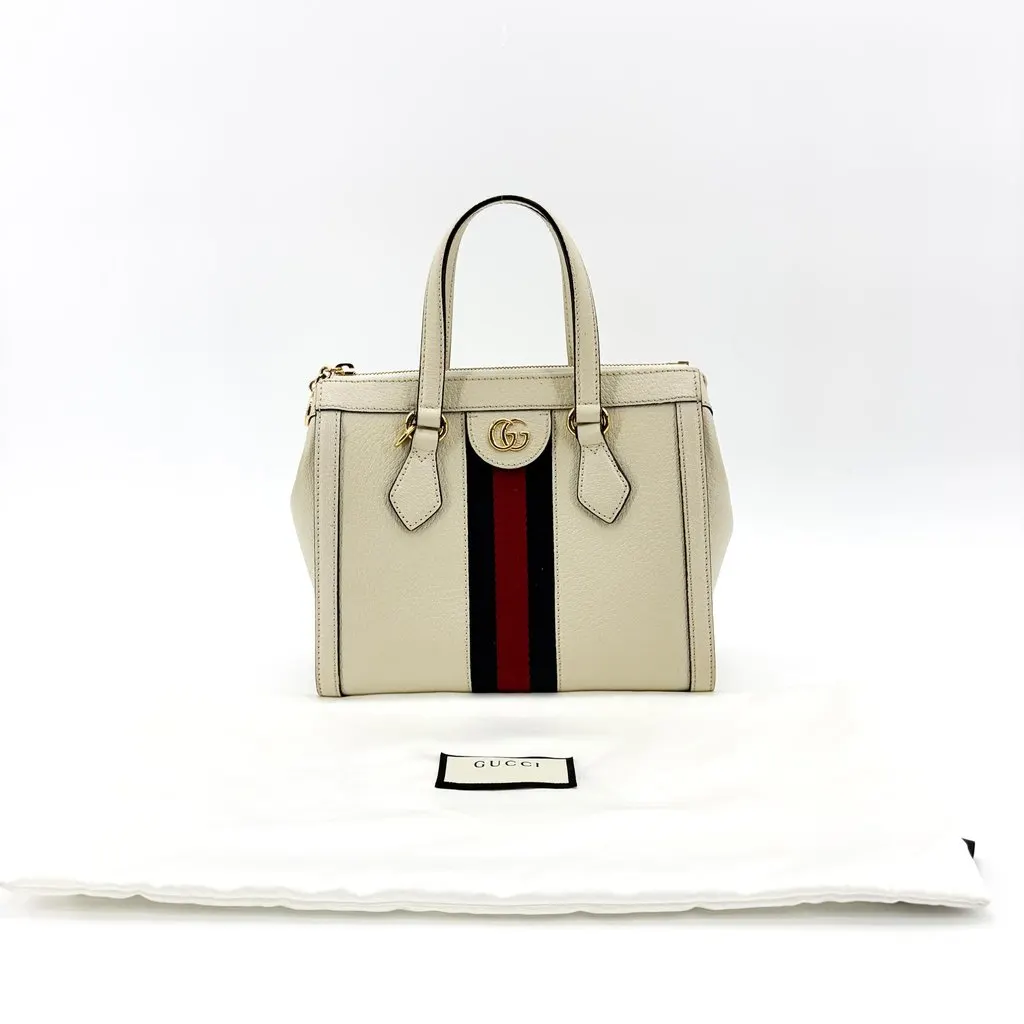 Gucci Ophidia Small Top Handle Bag White Leather Gold Leather Good - Back View