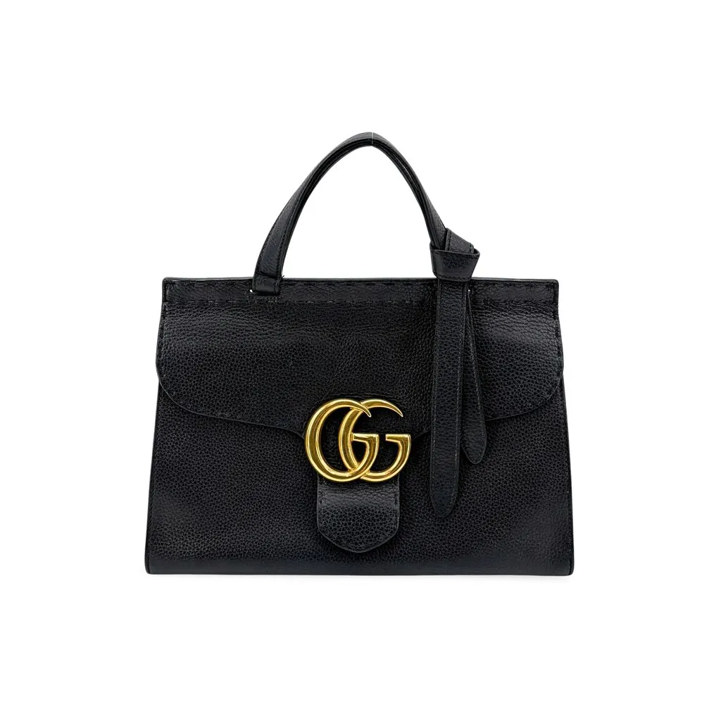 Gucci GG Marmont Small Top Handle Bag Black Black Leather Good - Front View