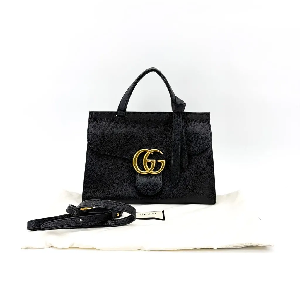 Gucci GG Marmont Small Top Handle Bag Black Black Leather Good - Back View