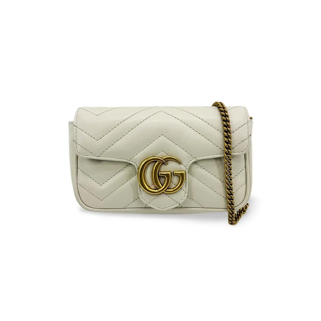 Gucci GG Marmont Matelassé Super Mini Bag White White Leather Good - Front View