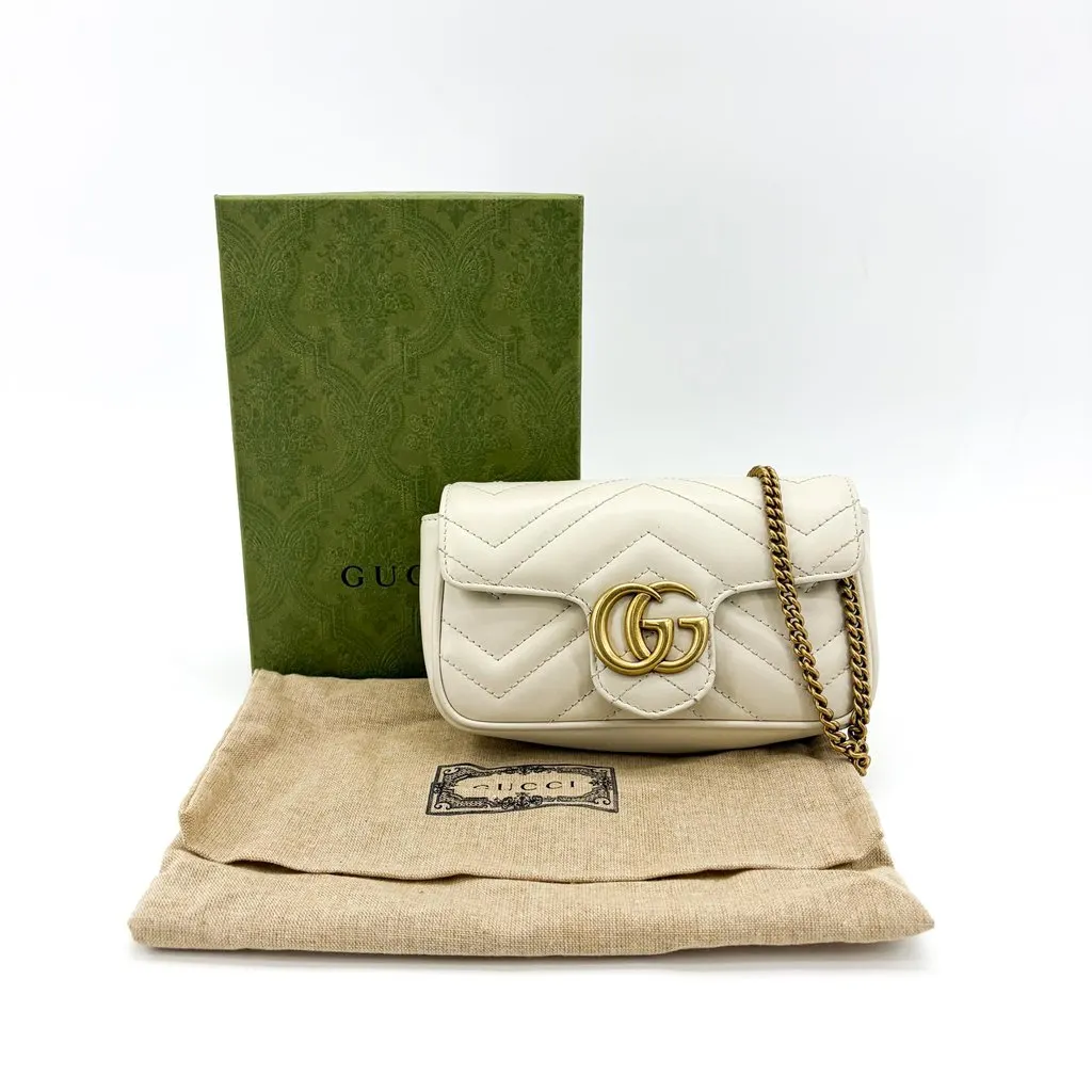 Gucci GG Marmont Matelassé Super Mini Bag White White Leather Good - Back View