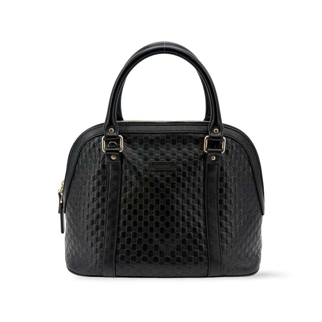 Gucci Microguccissima Medium Dome Handbag Black Black Leather Good - Front View