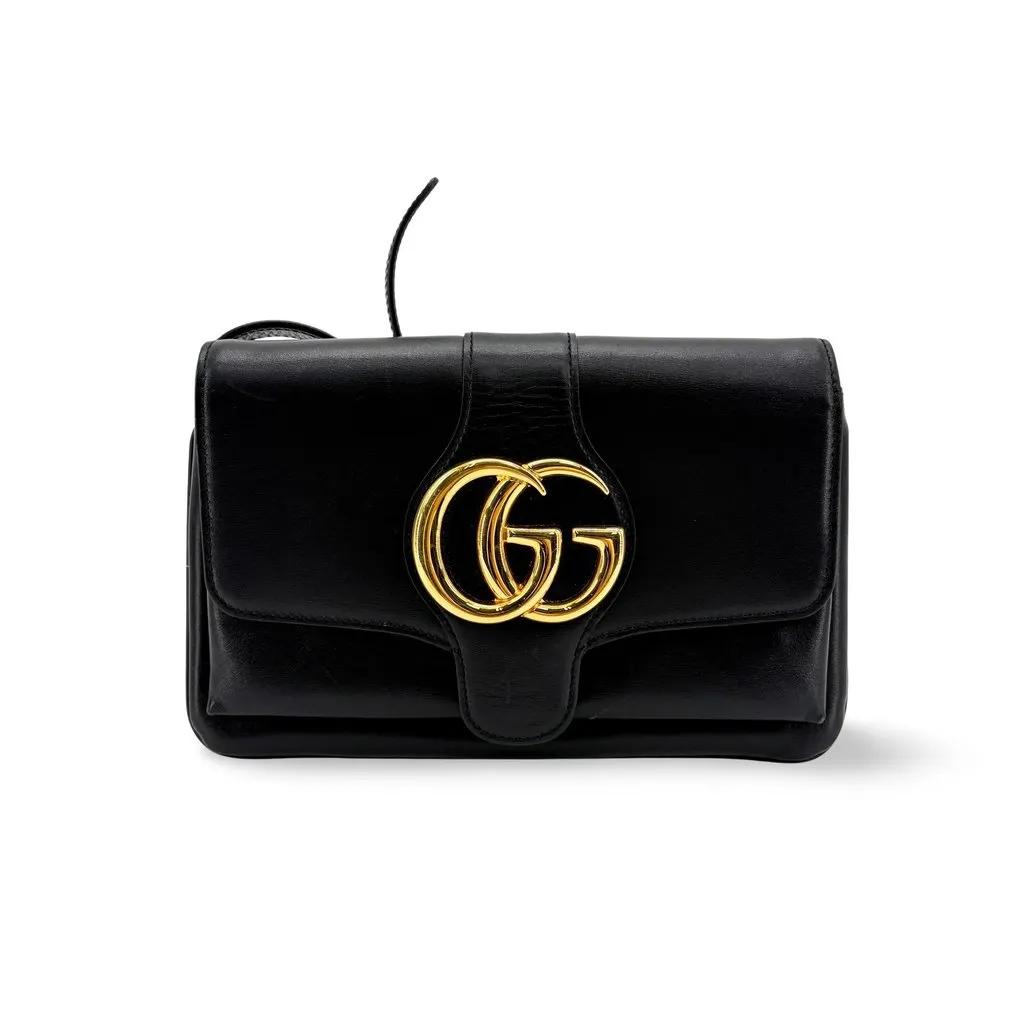 Gucci Blondie Small Shoulder Bag Black with Gold Hardware Black Leather Good - Front View
