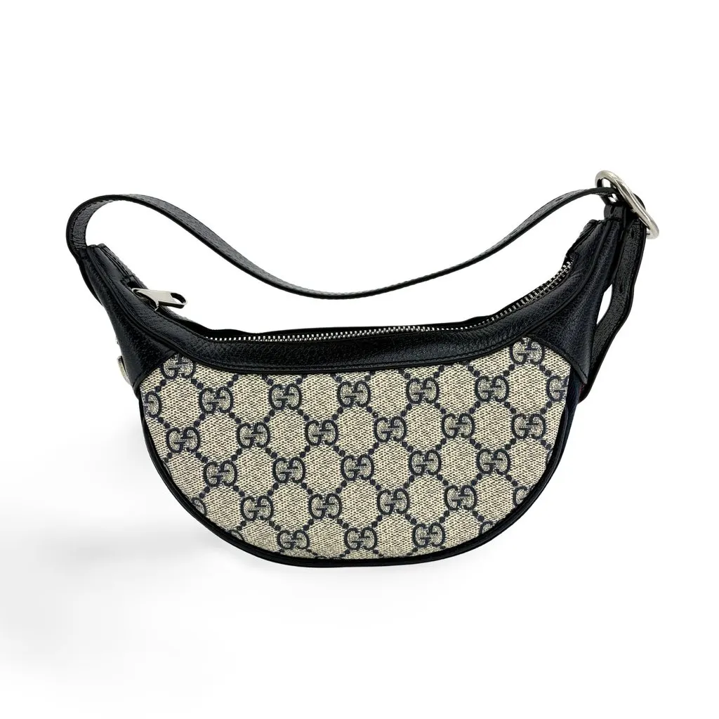 Gucci Ophidia Small GG Supreme Half Moon Shoulder Bag Blue Ivory Blue Canvas Very good - Front View