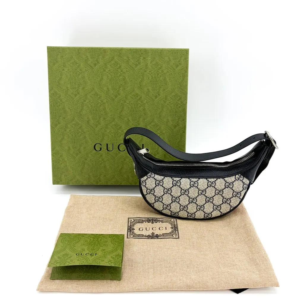 Gucci Ophidia Small GG Supreme Half Moon Shoulder Bag Blue Ivory Blue Canvas Very good - Back View