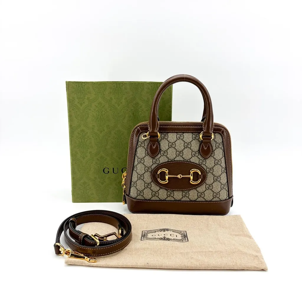 Gucci Horsebit 1955 Mini Top Handle Bag Brown Beige Canvas Very good - Back View