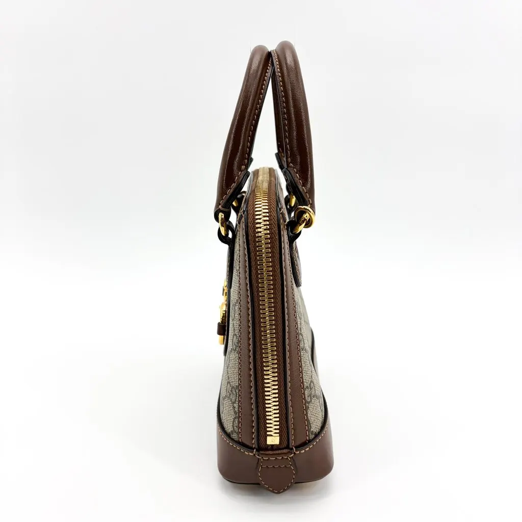 Gucci Horsebit 1955 Mini Top Handle Bag Brown Beige Canvas Very good - Model View