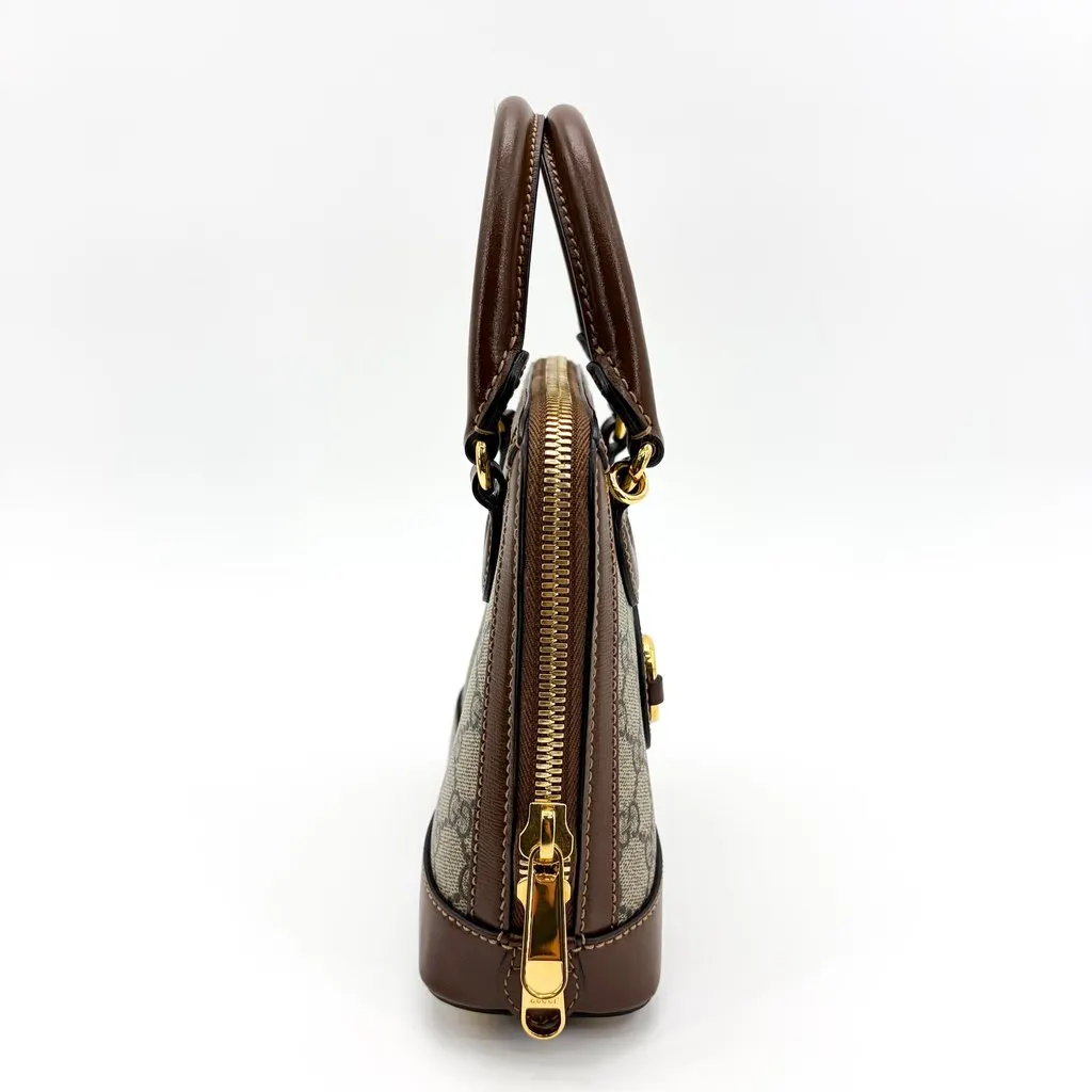 Gucci Horsebit 1955 Mini Top Handle Bag Brown Beige Canvas Very good - Box View