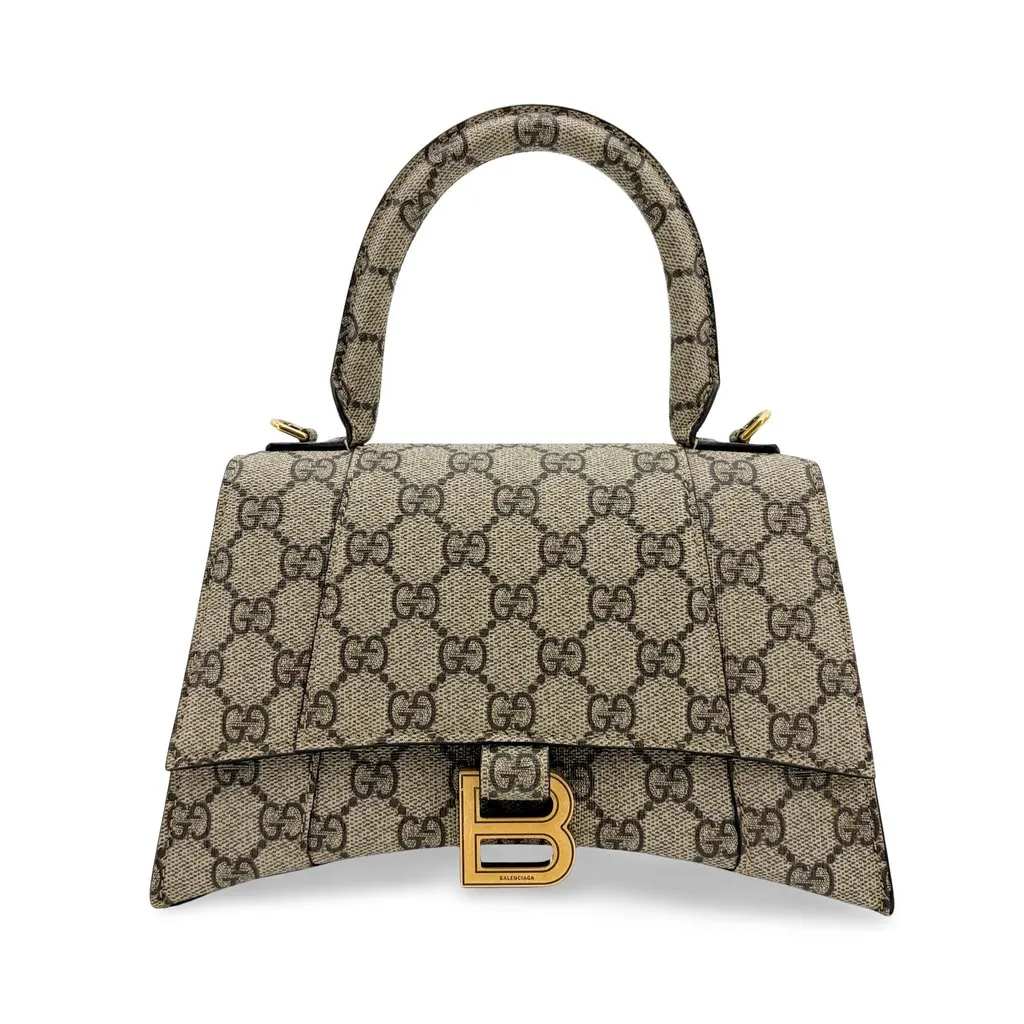 Gucci Balenciaga x Gucci The Hacker Project Hourglass Small Handbag Beige Ebony Beige Canvas Very good - Front View