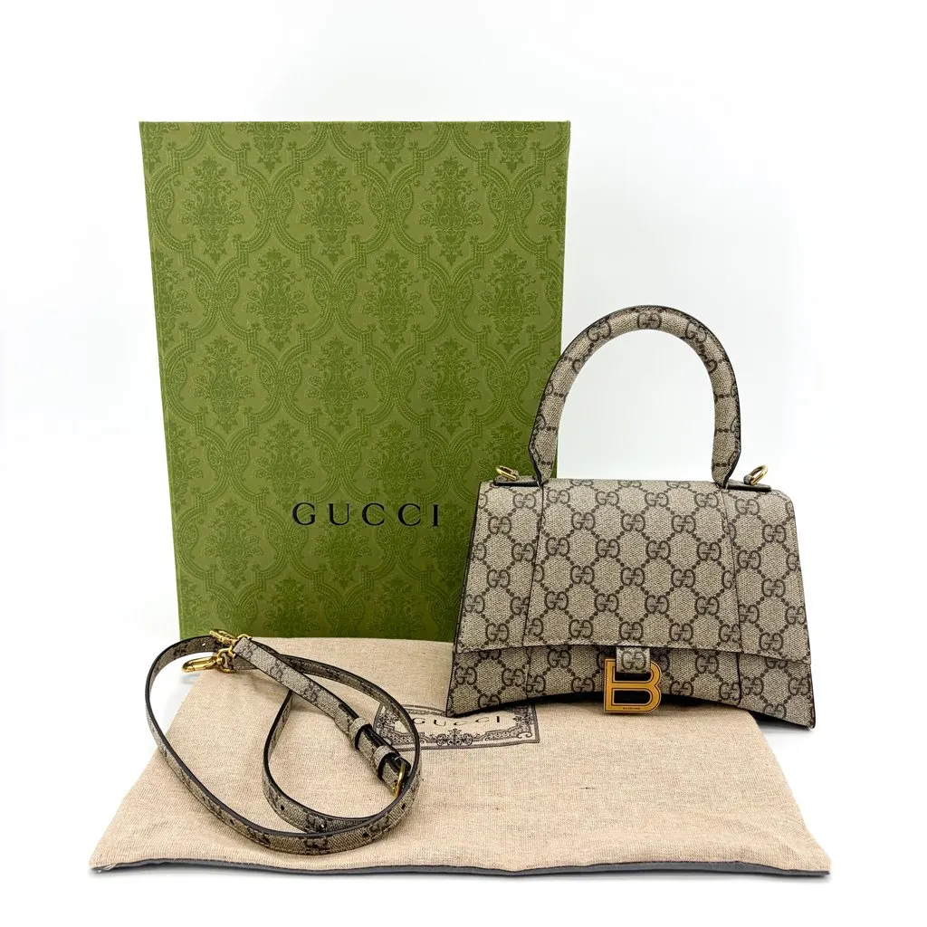 Gucci Balenciaga x Gucci The Hacker Project Hourglass Small Handbag Beige Ebony Beige Canvas Very good - Back View