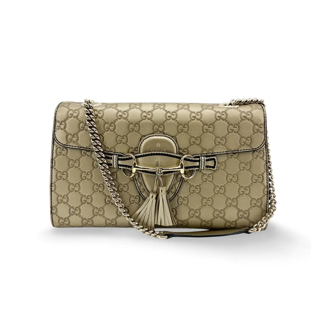 Gucci Emily Guccisima Chain Shoulder Bag Gold Gold Leather Very good - Front View