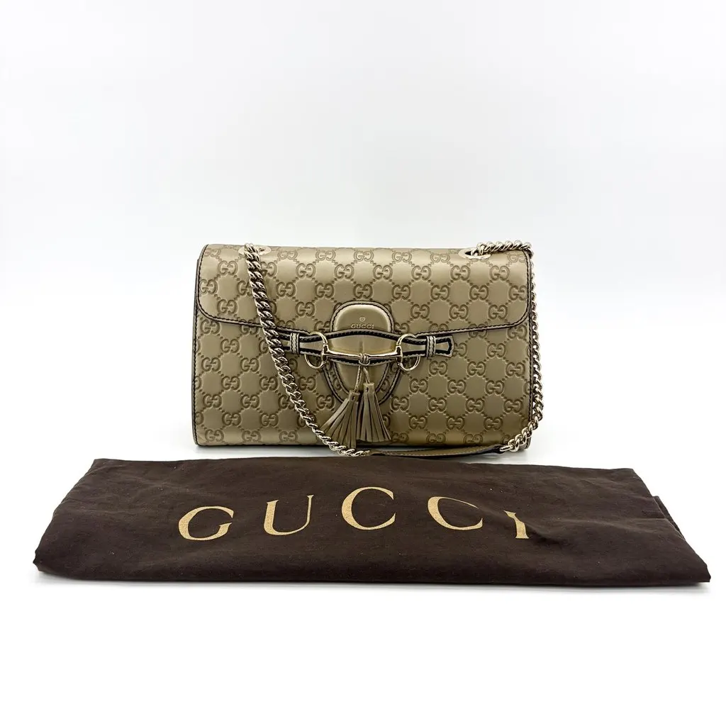 Gucci Emily Guccisima Chain Shoulder Bag Gold Gold Leather Very good - Back View