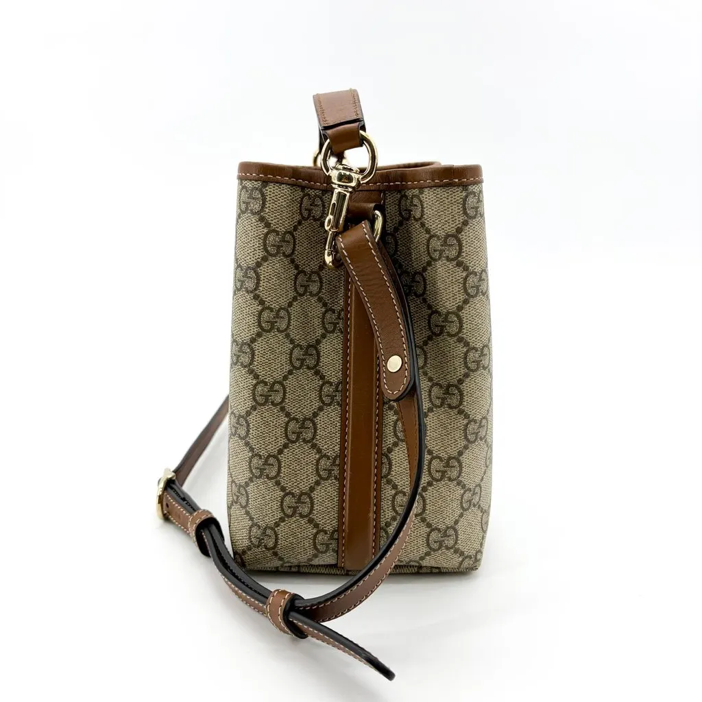 Gucci Ophidia GG Small Bucket Bag Brown Beige Canvas Good - Inside View
