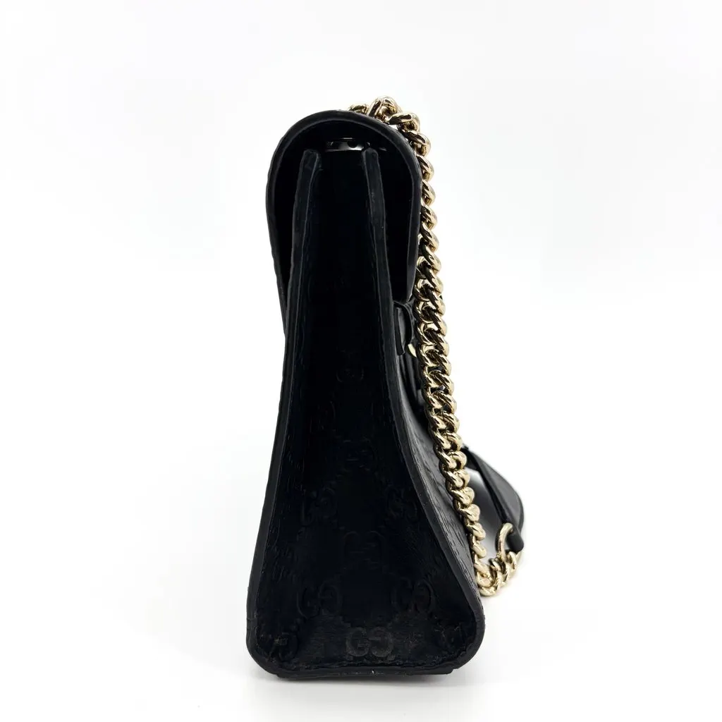 Gucci Guccisima Leather Horsebit Tassel Shoulder Bag Black Black Leather Good - Model View