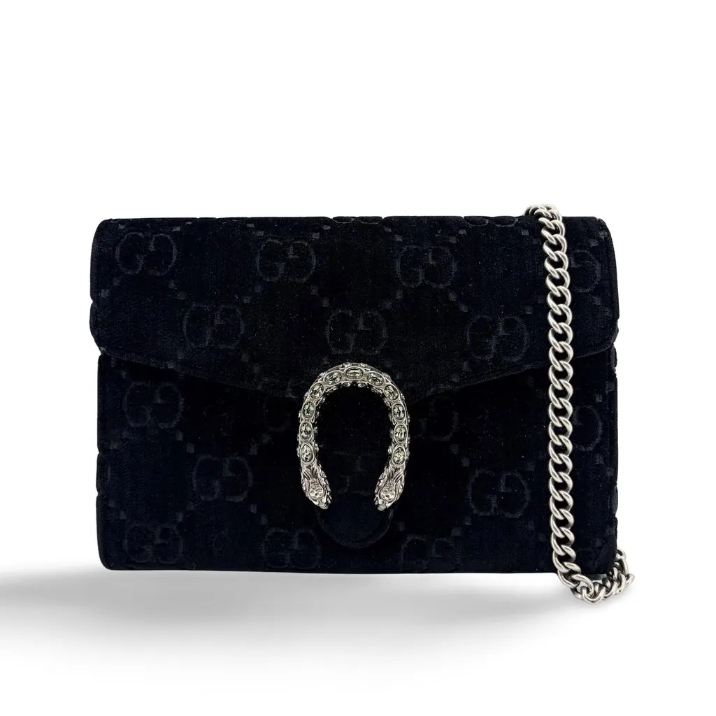 Gucci Dionysus Super Mini GG Velvet Shoulder Bag Black Black Velvet Very good - Front View