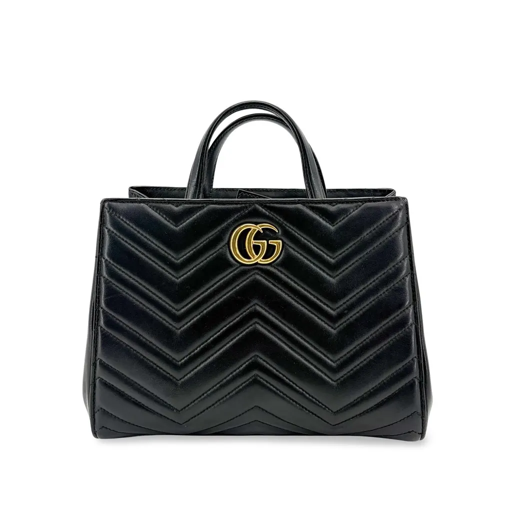 Gucci GG Marmont Matelassé Small Tote Bag Black Black Leather Very good - Front View